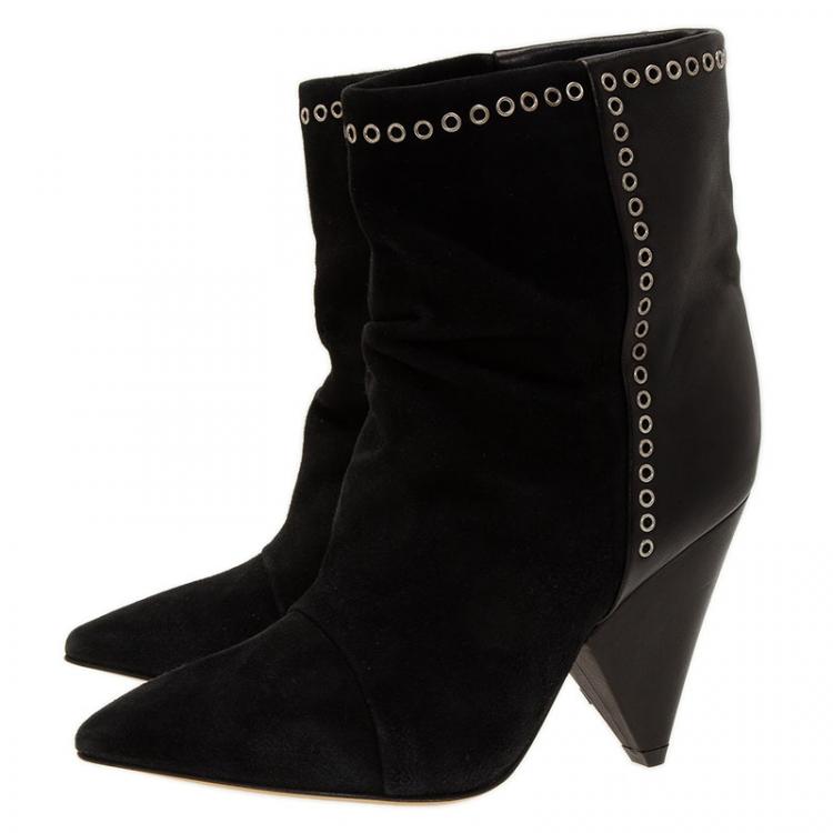 Pre Owned Isabel Marant Black Leather and Suede Lance Ankle Boots Size 38