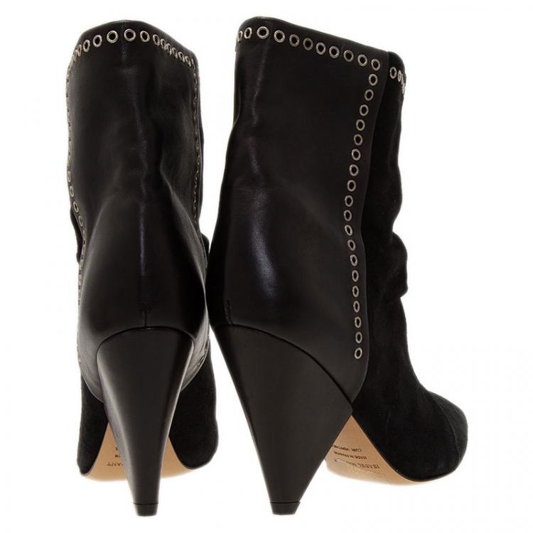 Pre Owned Isabel Marant Black Leather and Suede Lance Ankle Boots Size 38