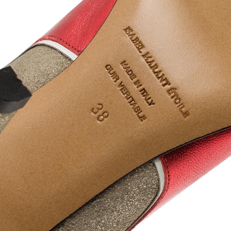 Pre Owned Isabel Marant Red Leather and Silver Suede  Étoile Gilby Pumps Size 38