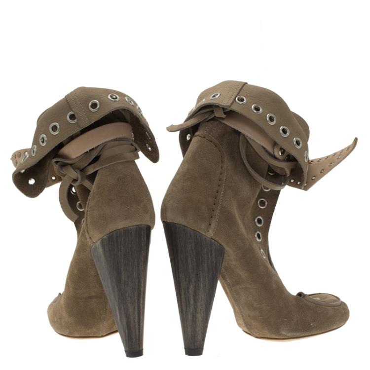 Pre Owned Isabel Marant Beige Suede Milla Eyelet Ankle Boots Size 37