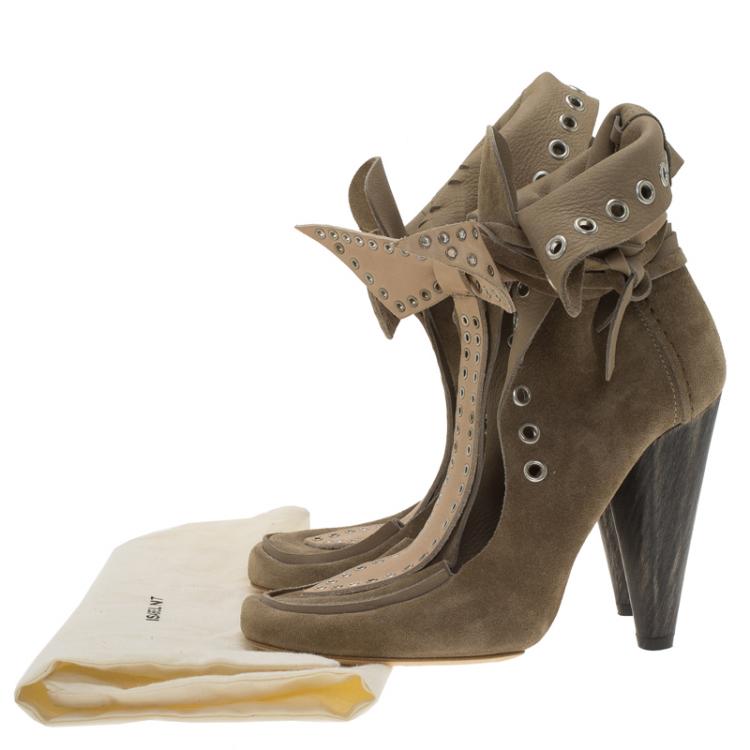 Pre Owned Isabel Marant Beige Suede Milla Eyelet Ankle Boots Size 37