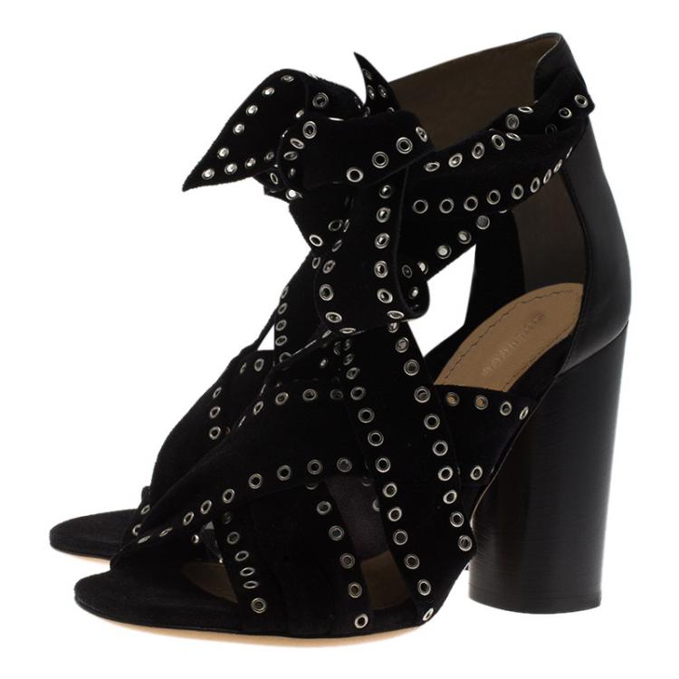 Pre Owned Isabel Marant Black Eyelet Suede Aydan Wrap Around Sandals Size 36