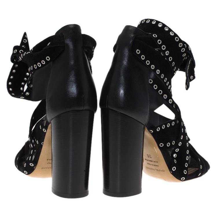 Pre Owned Isabel Marant Black Eyelet Suede Aydan Wrap Around Sandals Size 36