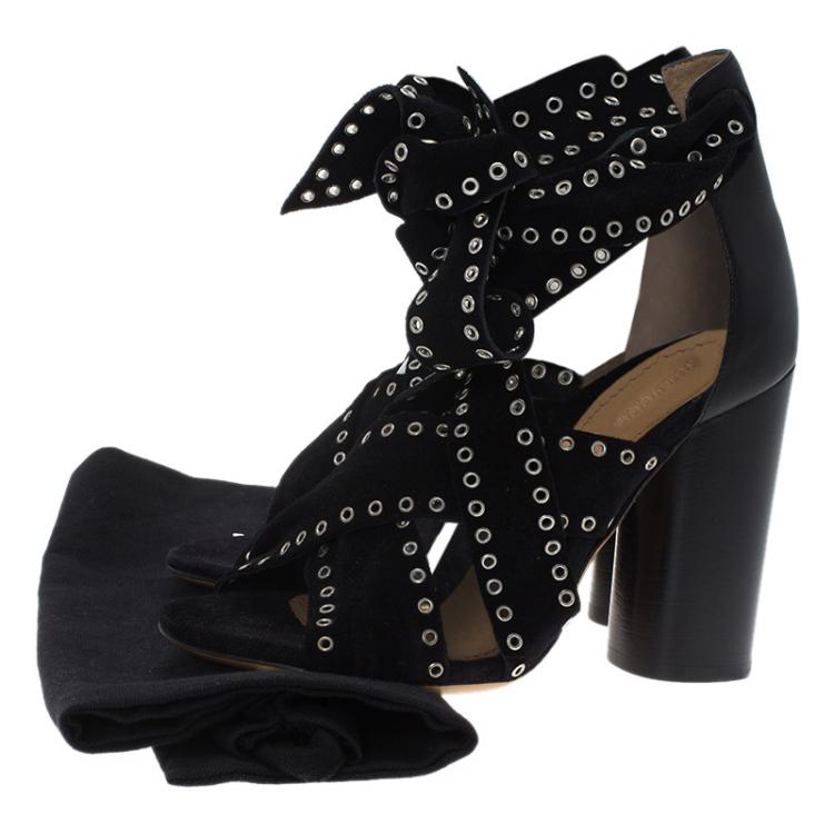 Pre Owned Isabel Marant Black Eyelet Suede Aydan Wrap Around Sandals Size 36