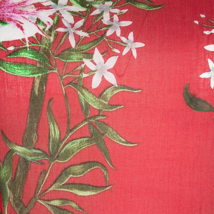 Pre Owned Isabel Marant Etoile Red Floral Printed Cotton Bell Sleeve Detail Wanda Dress M