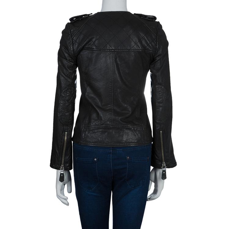 Pre Owned Isabel Marant Etoile Black Quilting Detail Leather Jacket S