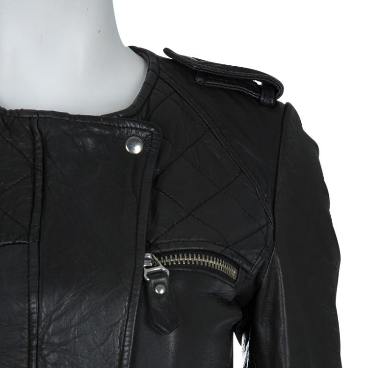 Pre Owned Isabel Marant Etoile Black Quilting Detail Leather Jacket S