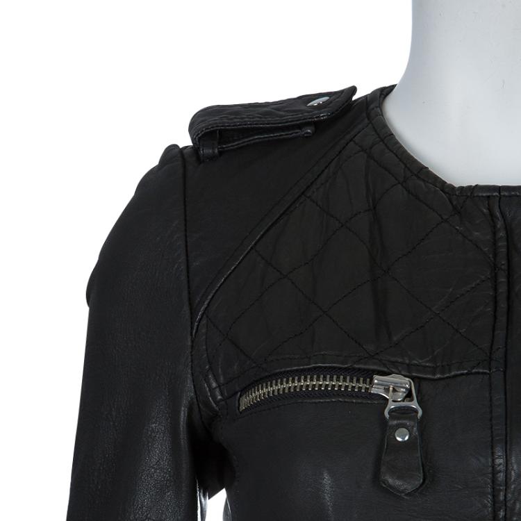 Pre Owned Isabel Marant Etoile Black Quilting Detail Leather Jacket S