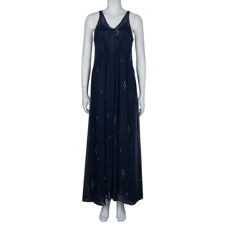 Pre Owned Isabel Marant Etoile Blue and Black Striped Sleeveless Maxi Dress S