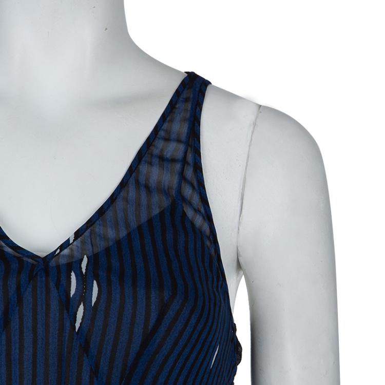 Pre Owned Isabel Marant Etoile Blue and Black Striped Sleeveless Maxi Dress S