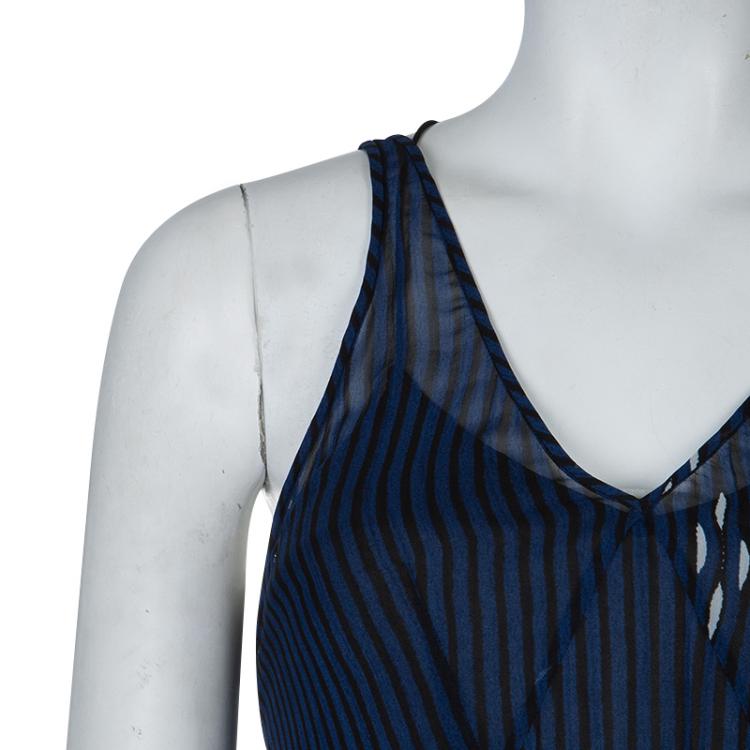 Pre Owned Isabel Marant Etoile Blue and Black Striped Sleeveless Maxi Dress S