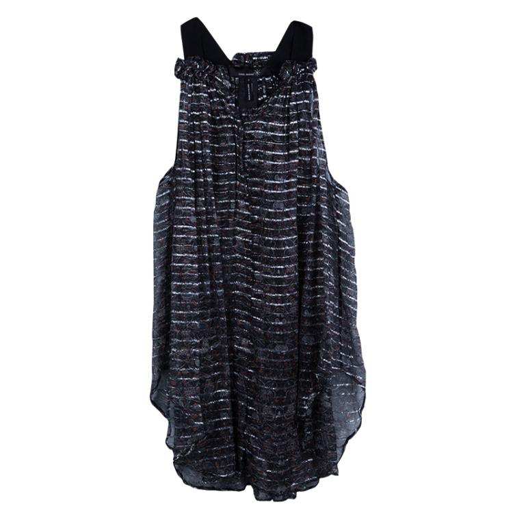 Pre Owned Isabel Marant Black Printed  Silk Sheer Sleeveless Top XS