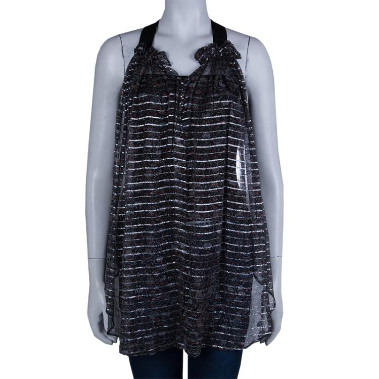 Pre Owned Isabel Marant Black Printed  Silk Sheer Sleeveless Top XS