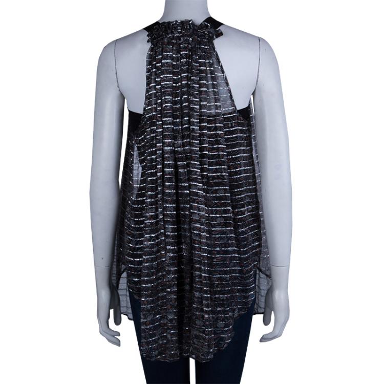 Pre Owned Isabel Marant Black Printed  Silk Sheer Sleeveless Top XS