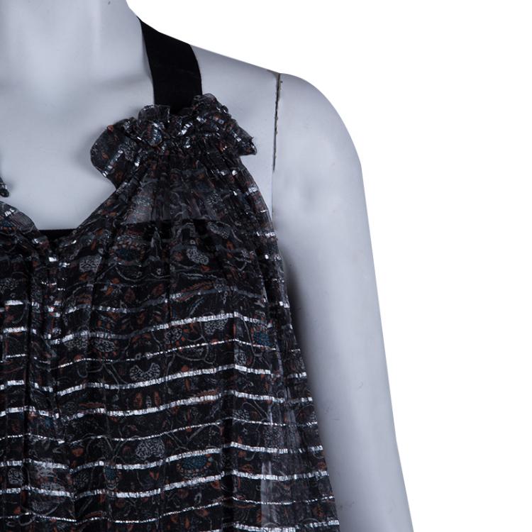 Pre Owned Isabel Marant Black Printed  Silk Sheer Sleeveless Top XS