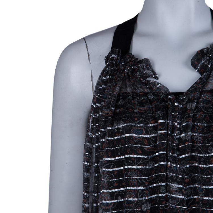 Pre Owned Isabel Marant Black Printed  Silk Sheer Sleeveless Top XS