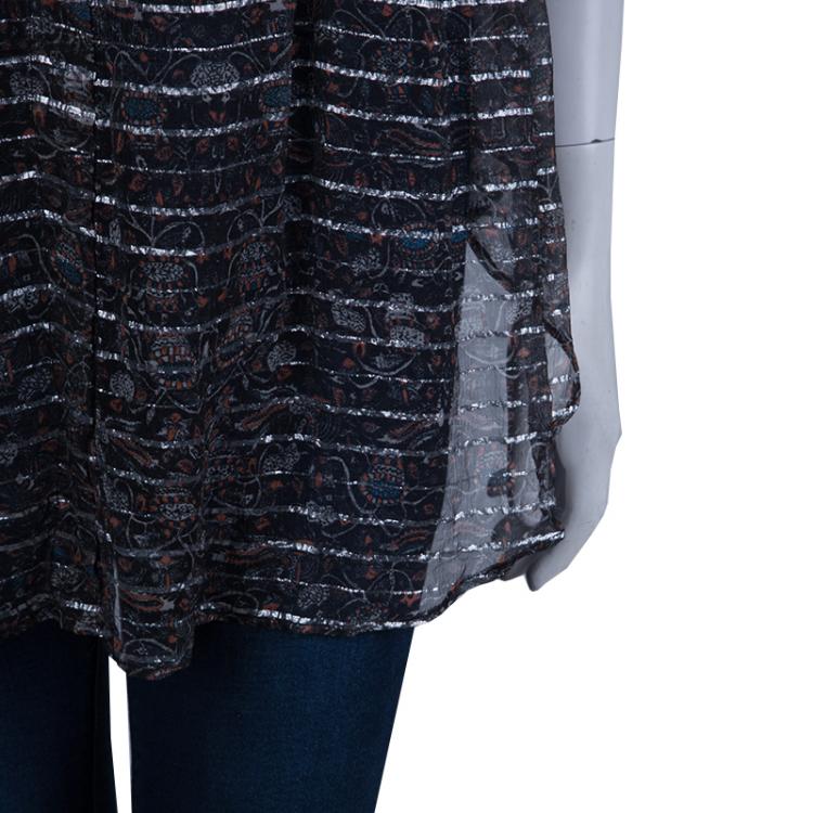 Pre Owned Isabel Marant Black Printed  Silk Sheer Sleeveless Top XS