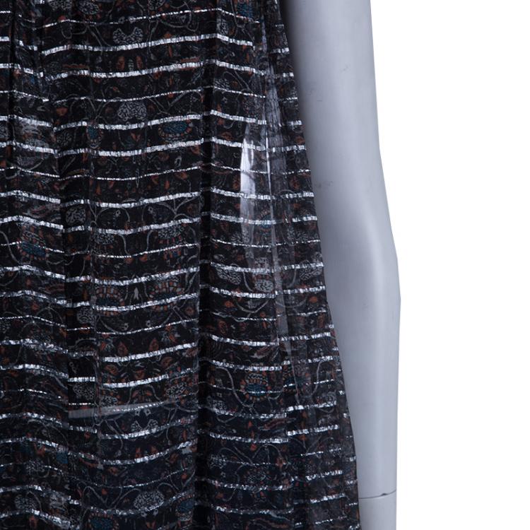 Pre Owned Isabel Marant Black Printed  Silk Sheer Sleeveless Top XS
