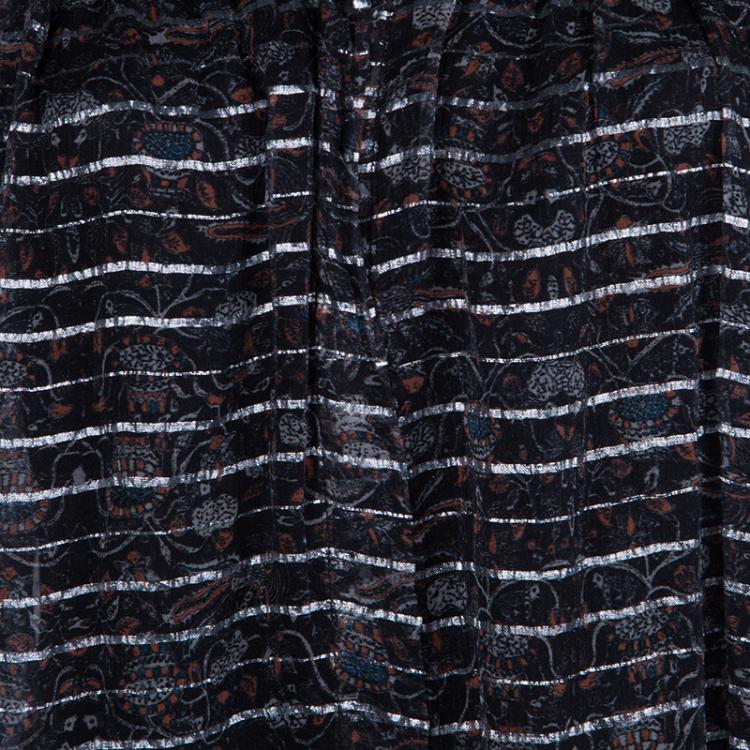 Pre Owned Isabel Marant Black Printed  Silk Sheer Sleeveless Top XS