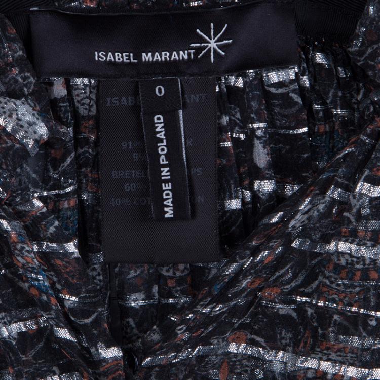 Pre Owned Isabel Marant Black Printed  Silk Sheer Sleeveless Top XS