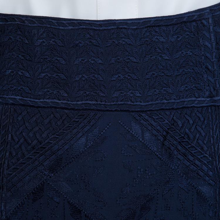 Pre Owned Isabel Marant Navy Blue Embroidered Silk Mini Skirt S