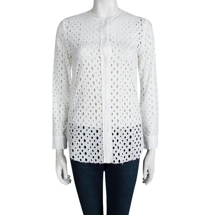 Pre Owned Isabel Marant White Cutout Eyelet Embroidered Cotton Blouse  S