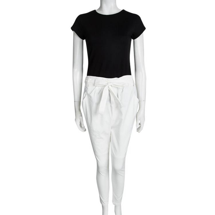 Pre Owned Isabel Marant White Linen Tie Detail Frayed Bottom Pants S