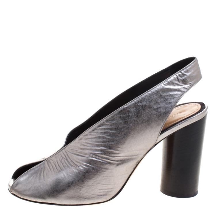 مملوكة مسبقًا Isabel Marant Grey Metallic Leather Meirid Slingback Sandals Size 39