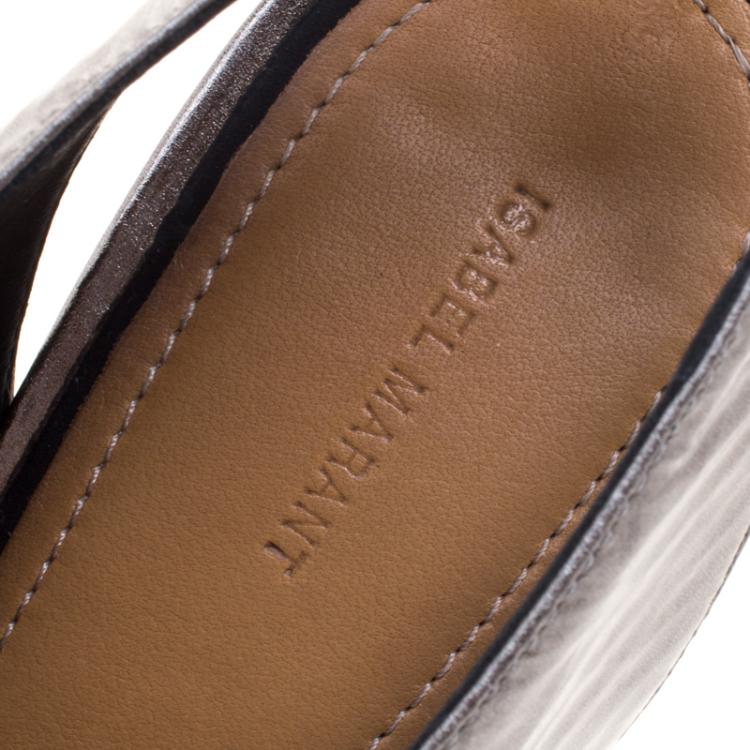 مملوكة مسبقًا Isabel Marant Grey Metallic Leather Meirid Slingback Sandals Size 39