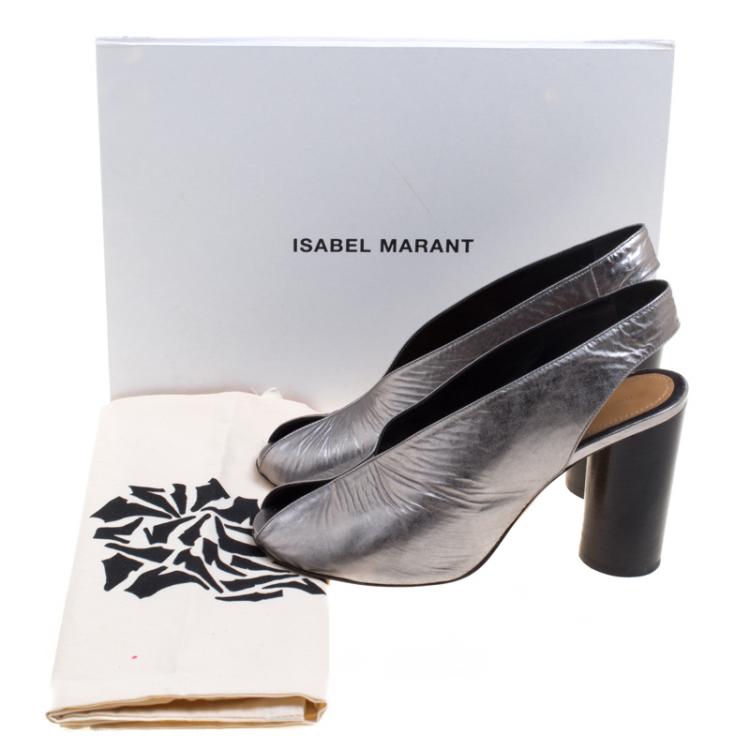 مملوكة مسبقًا Isabel Marant Grey Metallic Leather Meirid Slingback Sandals Size 39