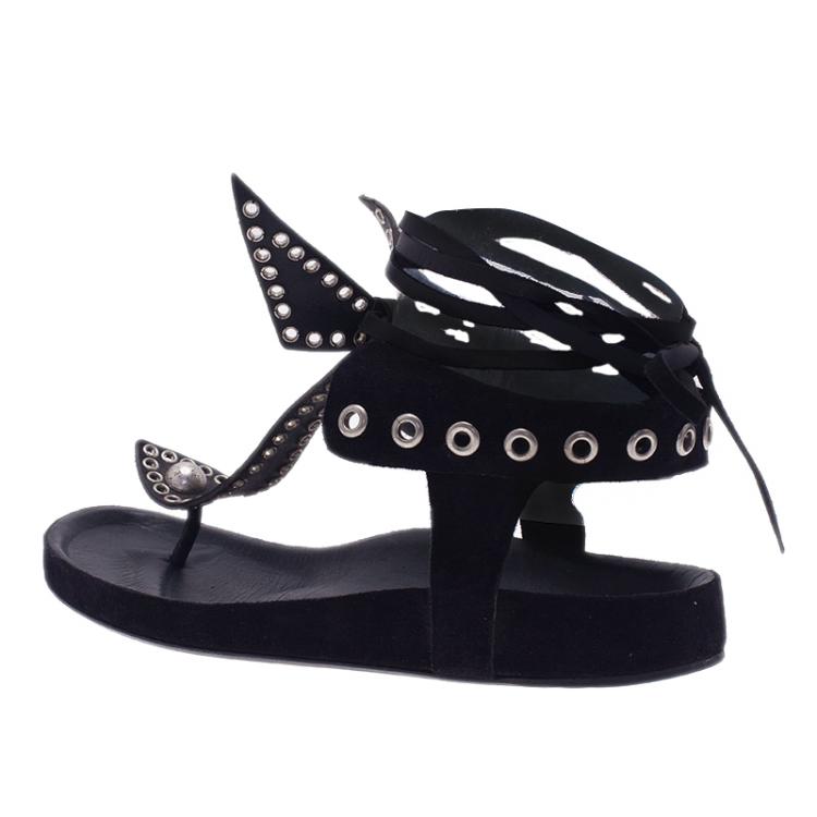 Pre Owned Isabel Marant Black Leather and Suede Edris Bow Tie Sandalsls Size 37