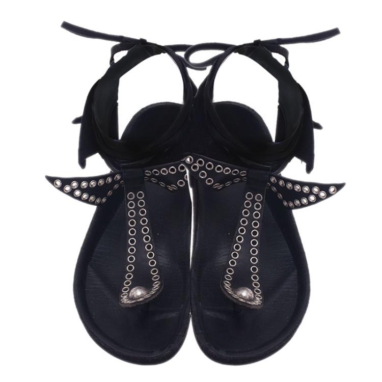 Pre Owned Isabel Marant Black Leather and Suede Edris Bow Tie Sandalsls Size 37