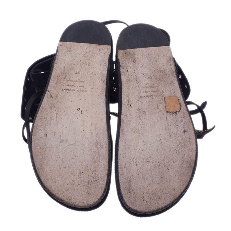 Pre Owned Isabel Marant Black Leather and Suede Edris Bow Tie Sandalsls Size 37