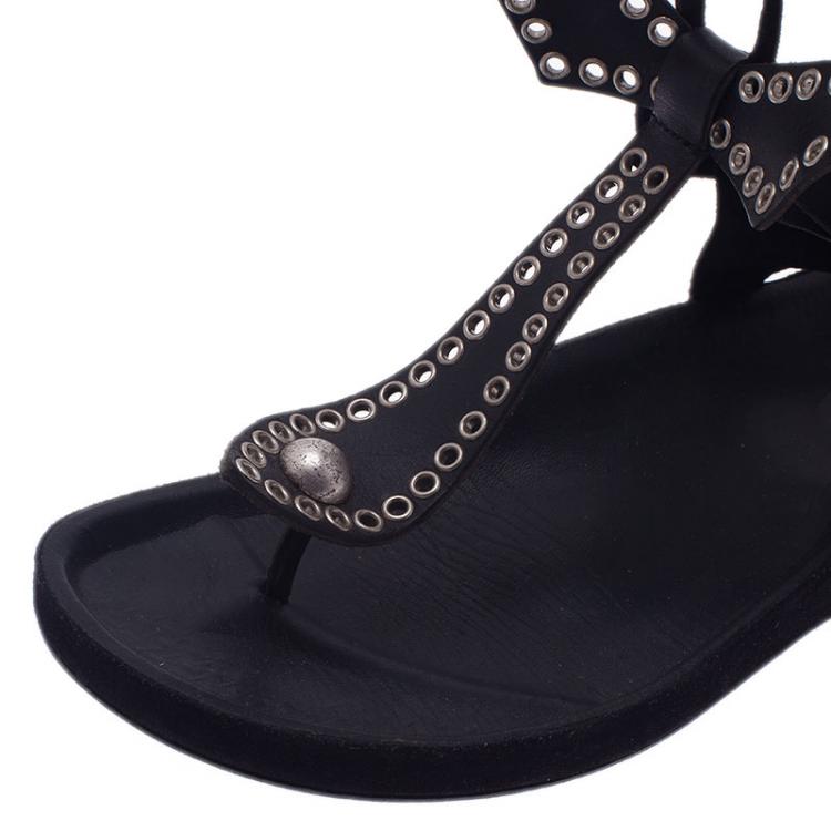 Pre Owned Isabel Marant Black Leather and Suede Edris Bow Tie Sandalsls Size 37