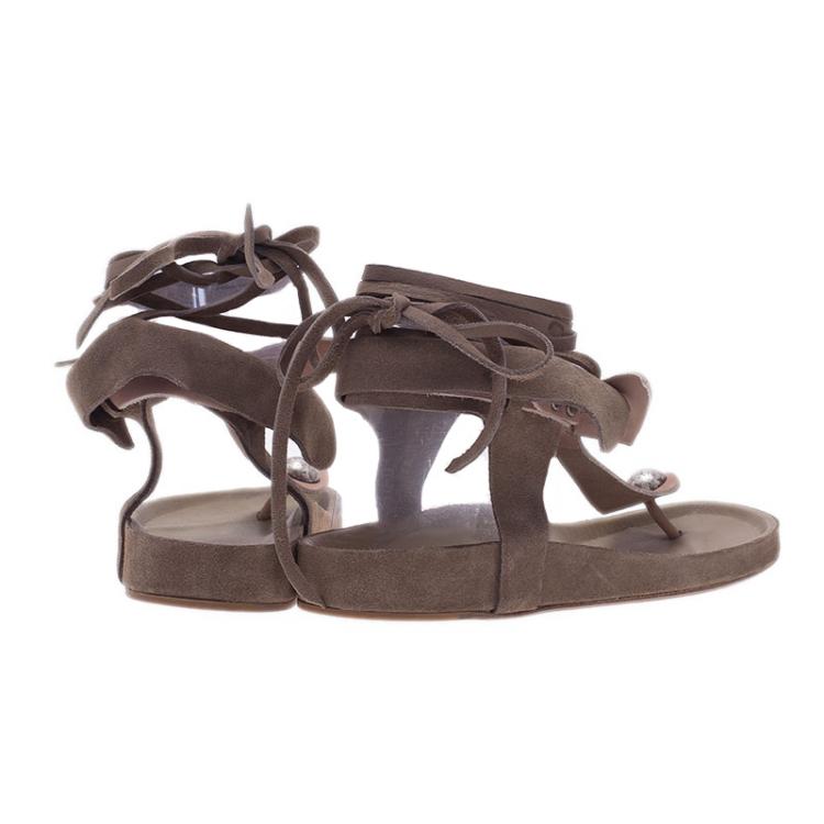 Pre Owned Isabel Marant Beige Elva Bow Tie Thong Sandals Size 37