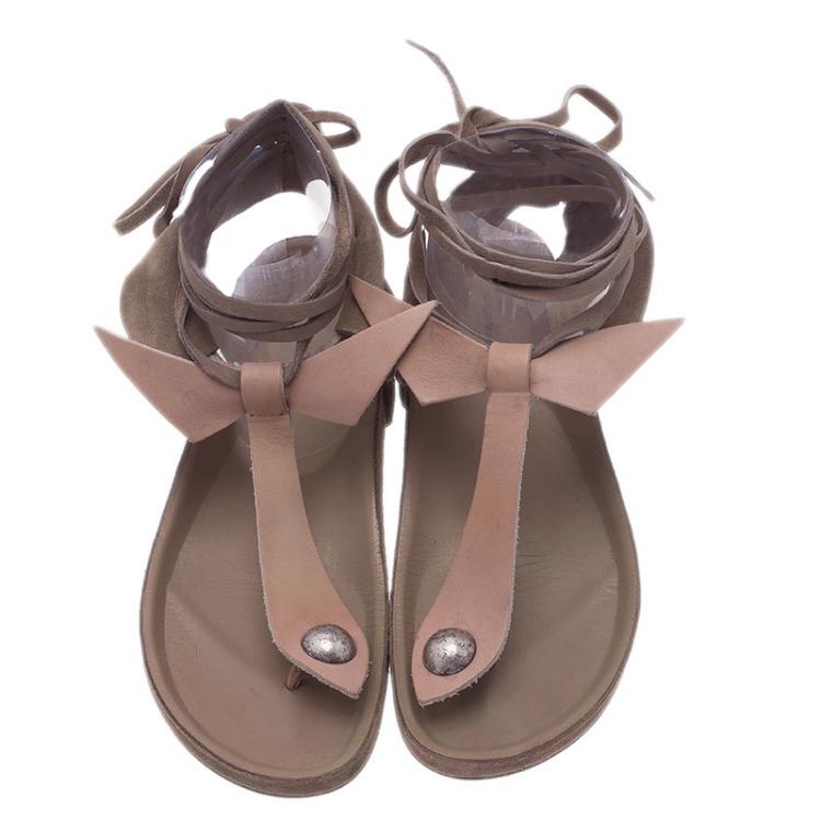 Pre Owned Isabel Marant Beige Elva Bow Tie Thong Sandals Size 37