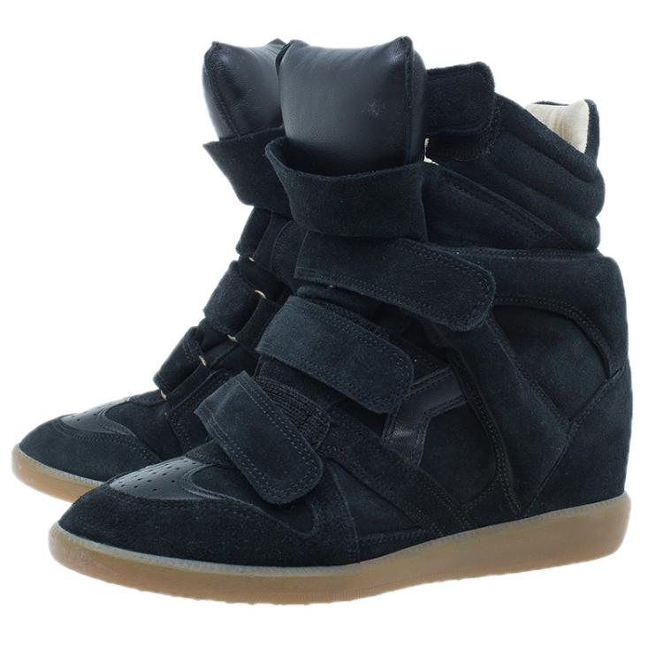 Pre Owned Isabel Marant Black Suede Bekett Wedge Sneakers Size 37