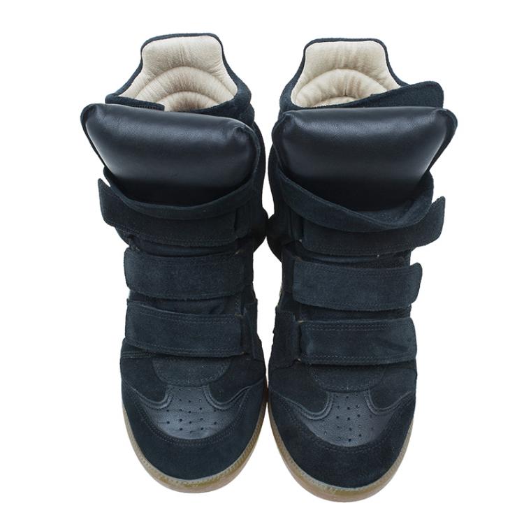 Pre Owned Isabel Marant Black Suede Bekett Wedge Sneakers Size 37