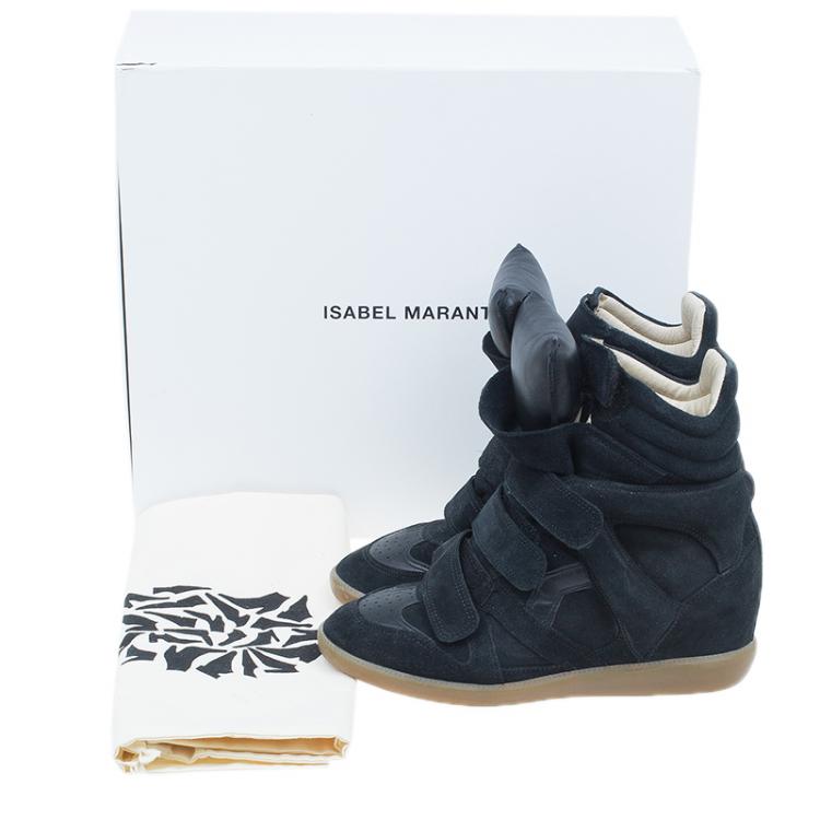 Pre Owned Isabel Marant Black Suede Bekett Wedge Sneakers Size 37