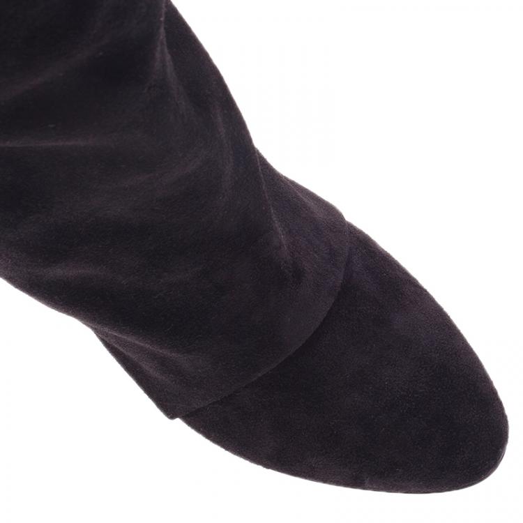 مملوكة مسبقًا Isabel Marant Black Suede and Leather Prescott Wedge Knee Boots Size 38
