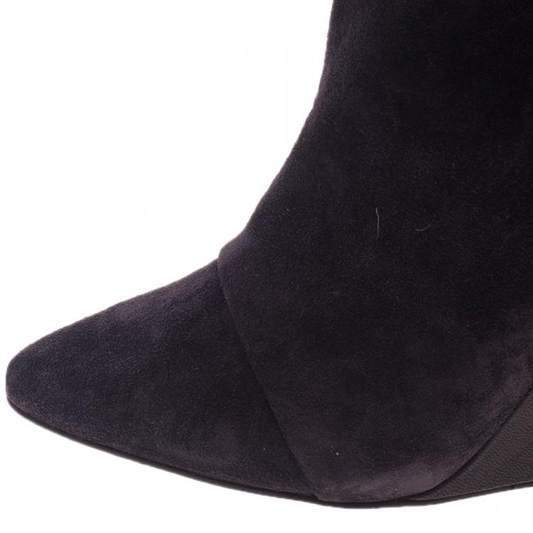 مملوكة مسبقًا Isabel Marant Black Suede and Leather Prescott Wedge Knee Boots Size 38