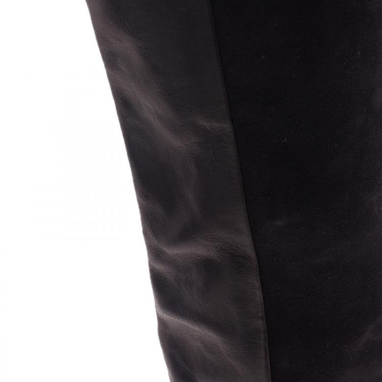 مملوكة مسبقًا Isabel Marant Black Suede and Leather Prescott Wedge Knee Boots Size 38