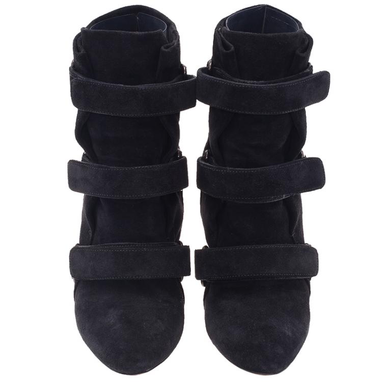 Pre Owned Isabel Marant Black Suede and Leather Scarlet Wedge Boots Size 38