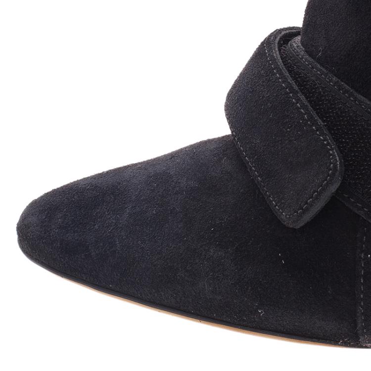 Pre Owned Isabel Marant Black Suede and Leather Scarlet Wedge Boots Size 38
