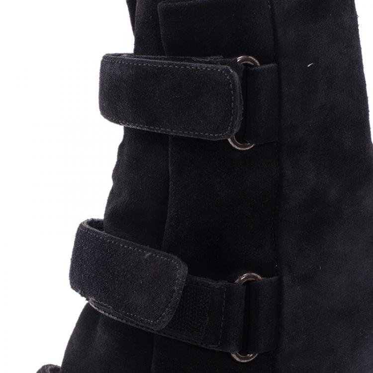Pre Owned Isabel Marant Black Suede and Leather Scarlet Wedge Boots Size 38