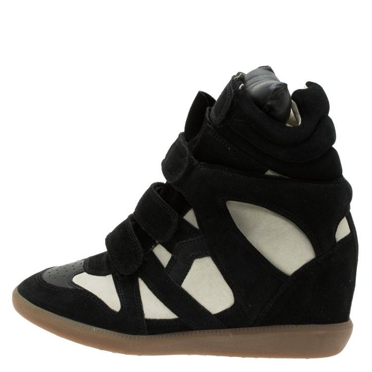 waar dan ook Verhoogd ~ kant Isabel Marant Black and White Suede and Leather Bekett Wedge Sneakers Size  38 Isabel Marant | TLC