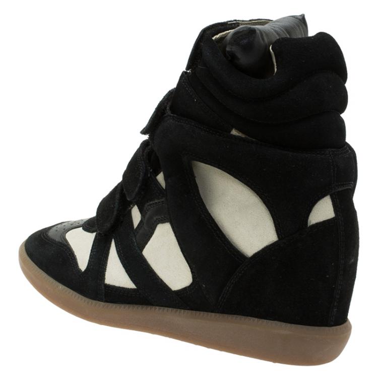 مملوكة مسبقًا Isabel Marant Black and White Suede and Leather Bekett Wedge Sneakers Size 38