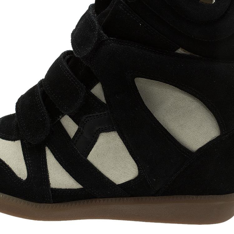 مملوكة مسبقًا Isabel Marant Black and White Suede and Leather Bekett Wedge Sneakers Size 38