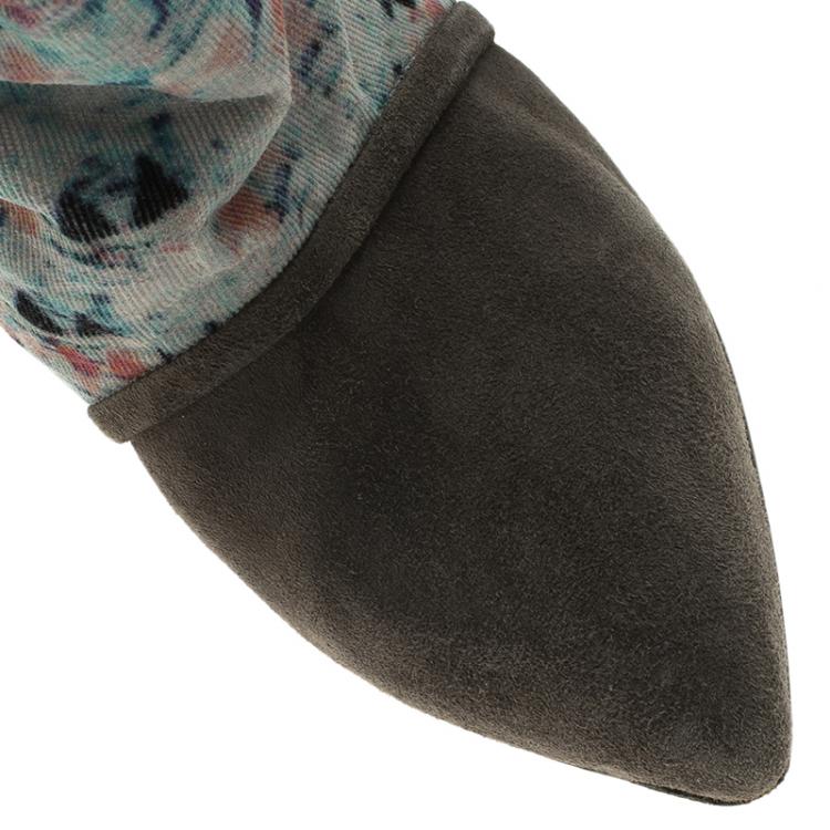 مملوكة مسبقًا Isabel Marant Grey Suede, Leather and Corduroy Kate Wedge Ankle Boots Size 38