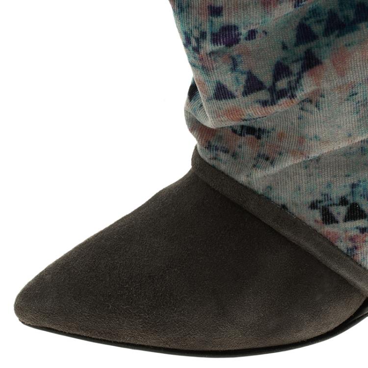 مملوكة مسبقًا Isabel Marant Grey Suede, Leather and Corduroy Kate Wedge Ankle Boots Size 38
